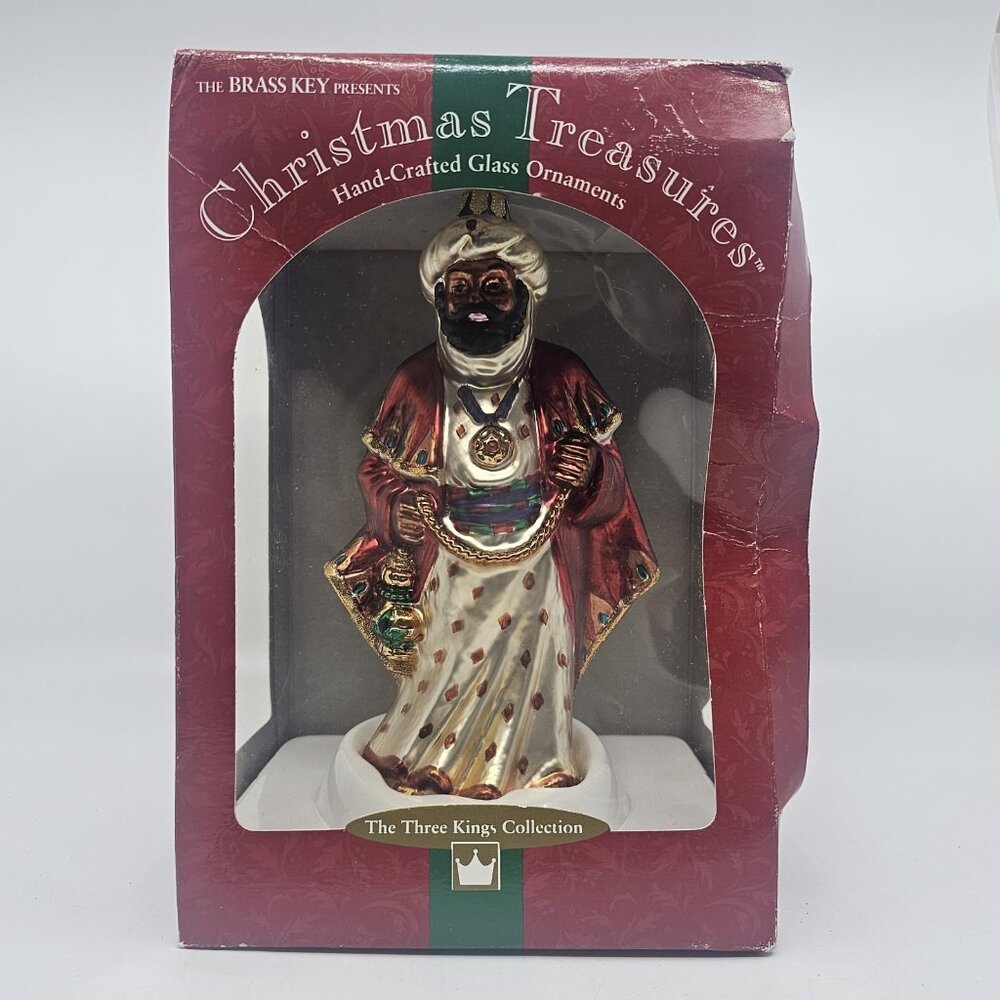 Vintage Brass Key Three Kings Balthazar Glass Christmas Tree Ornament 2001 LARGE